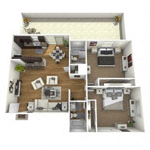 Floor plan for 2 beds, 2 baths, 1015 sqft